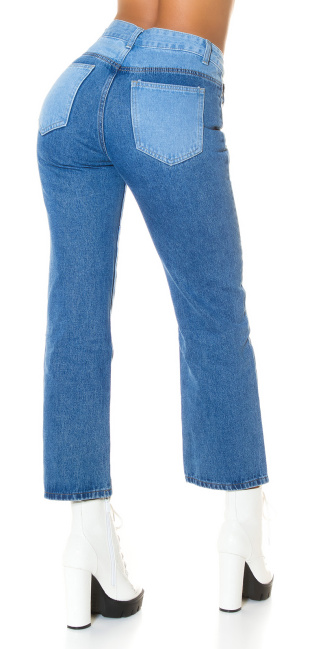 Trendy patchwork look boyfriend jeans blauw